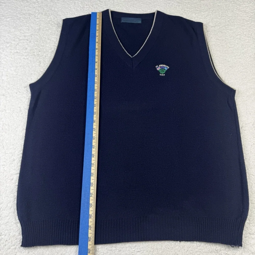 St Andrews Golf Course Lambswool Vest XL Blue Golf Sweater Scotland Vintage Mint